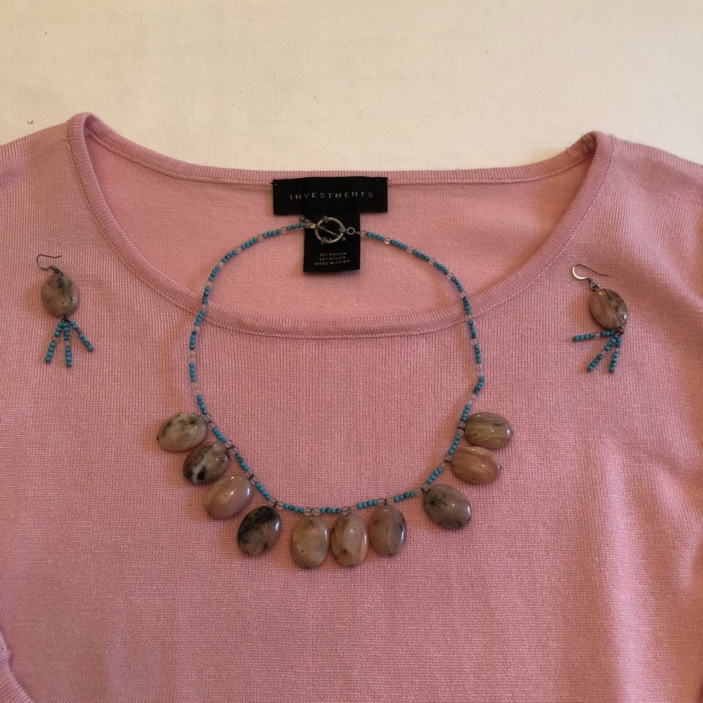 Turquoise and Pink Zebra Jasper Necklace